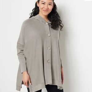 Barefoot Dreams Black Sunbleached Hooded Button Front Cardigan